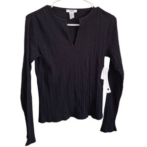 NEW Alfani Black Ribbed Fitted Long Sleeve Blouse